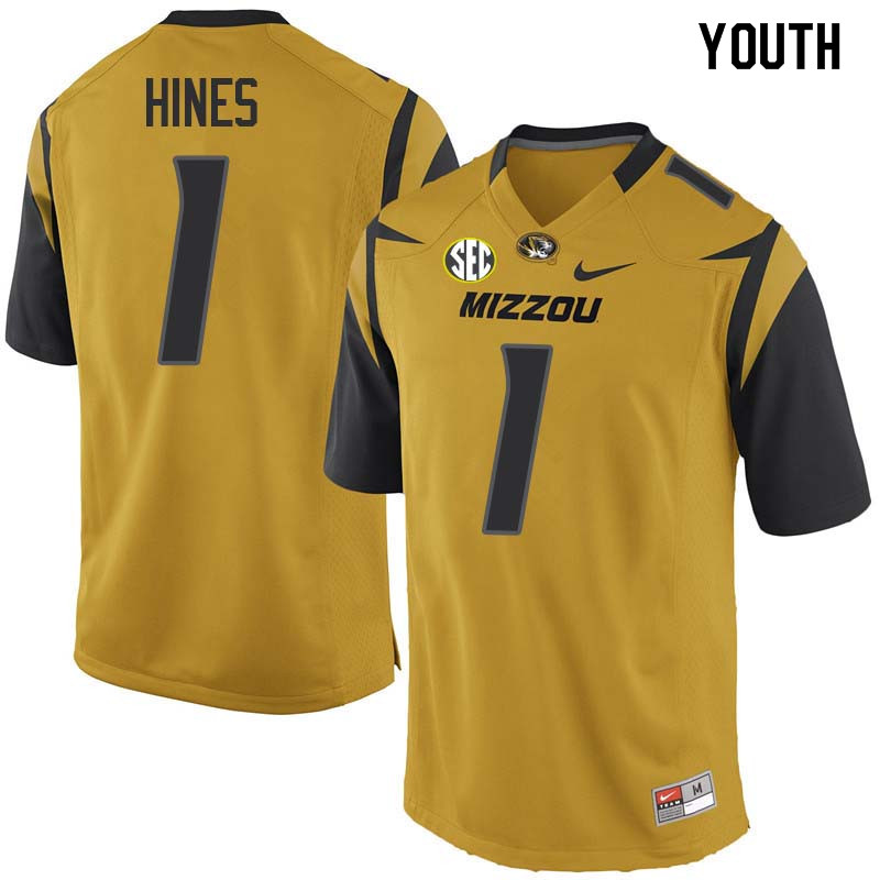Youth #1 Anthony Hines Missouri Tigers College Football Jerseys Sale-Yellow - Click Image to Close